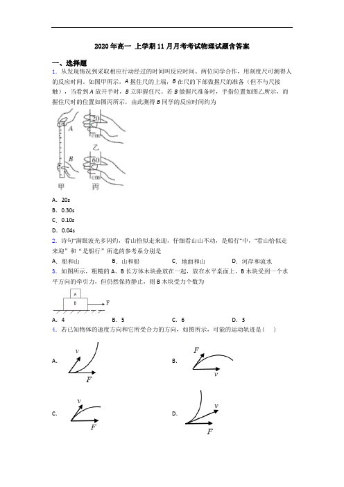 2020年高一 上学期11月月考考试物理试题含答案