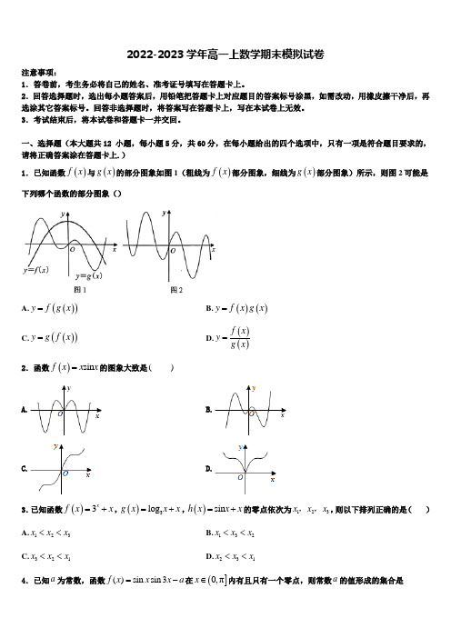 安徽合肥一六八中学2022-2023学年高一数学第一学期期末调研试题含解析