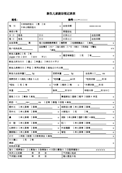 新生儿孕产妇家庭访视记录表