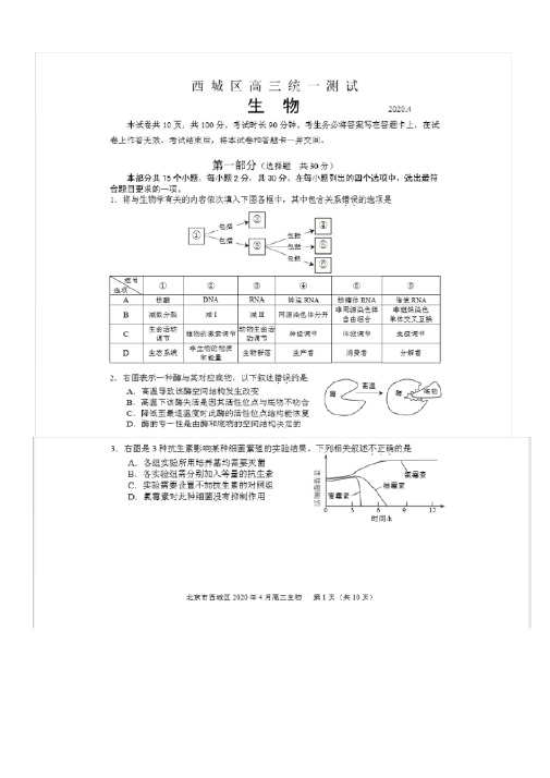 最新2020年北京市西城区高三一模生物试题(含答案)