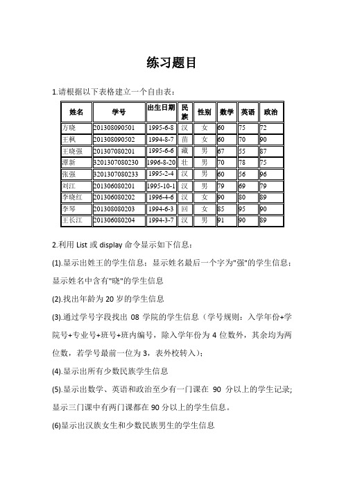 1 表达式和函数练习题目