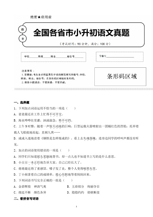 【小升初】2020年福建省福州市小升初语文毕业会考试题含答案(全网唯一)