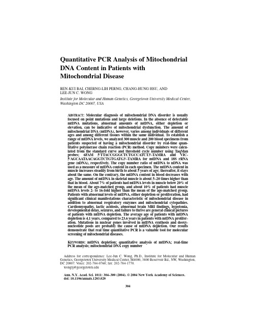 2004_Ann. N.Y. Acad. Sci_Quantitative PCR Analysis of Mitochondrial DNA Content