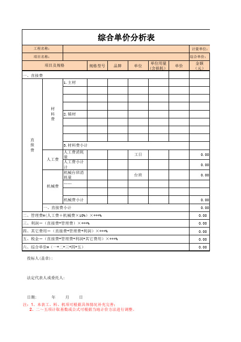 综合单价分析表