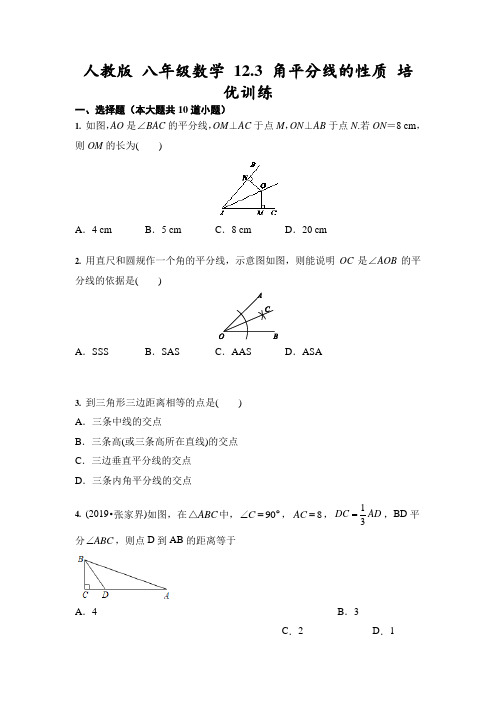 人教版 八年级数学 12.3 角平分线的性质 培优训练(含答案)