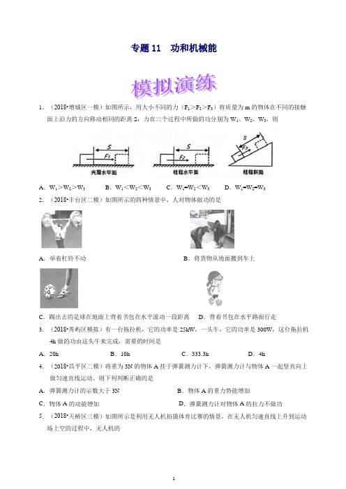 【推荐】备考2019年中考物理复习专练专题11 功和机械能(巩固提升专练).doc