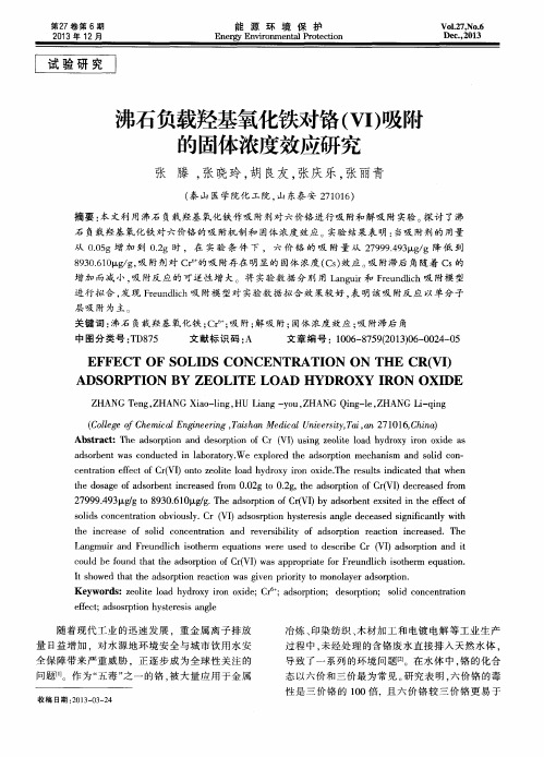 沸石负载羟基氧化铁对铬(VI)吸附的固体浓度效应研究