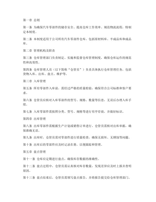 汽配制造业仓库管理制度