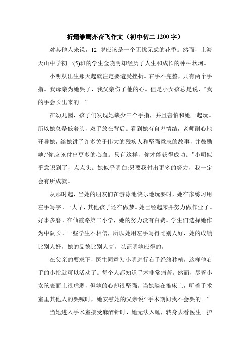 折翅雏鹰亦奋飞作文(初中初二1200字).doc