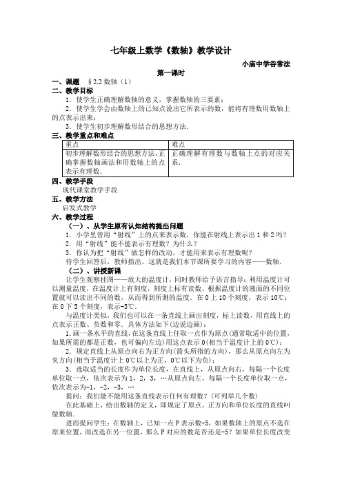 七年级上数学《数轴》教学设计