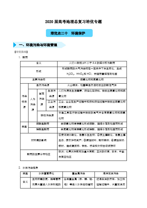 2020届高考地理总复习培优专题：二十 环境保护