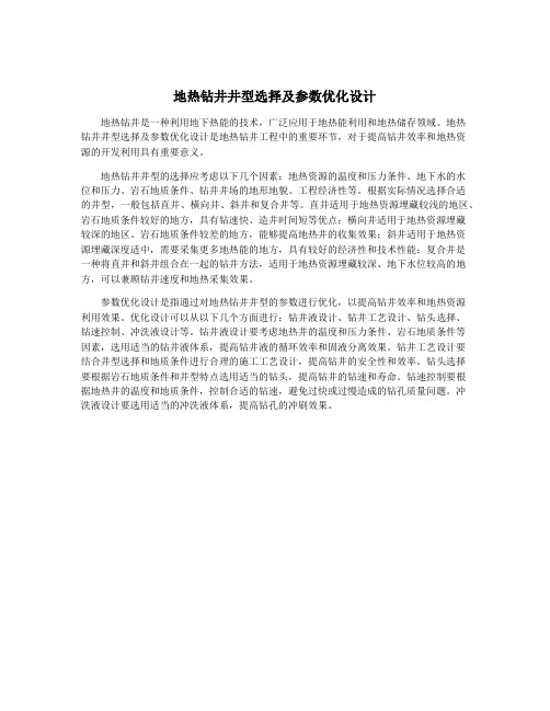 地热钻井井型选择及参数优化设计