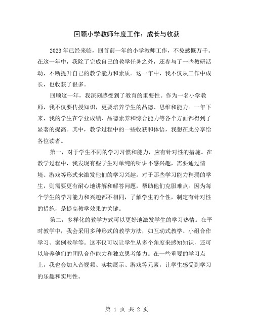 回顾小学教师年度工作：成长与收获