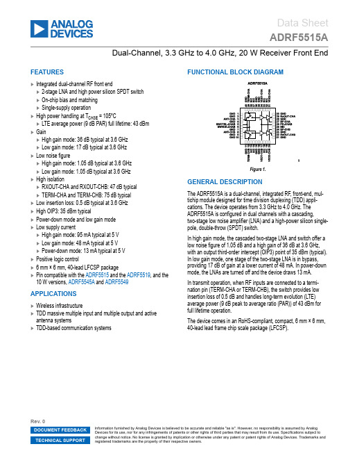 ADRF5515A Dual-Channel, 3.3 GHz to 4.0 GHz, 20 W R