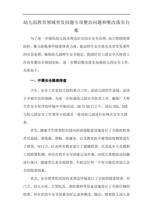 幼儿园教育领域突发问题专项整治问题和整改落实台账