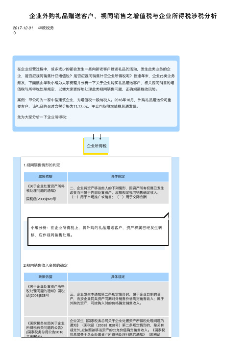 企业外购礼品赠送客户，视同销售之增值税与企业所得税涉税分析