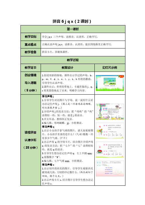部编版语文一年级上册配套教案 拼音6 j q x