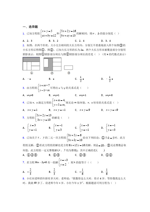 河南省实验中学七年级数学下册第四单元《二元一次方程组》测试题(有答案解析)