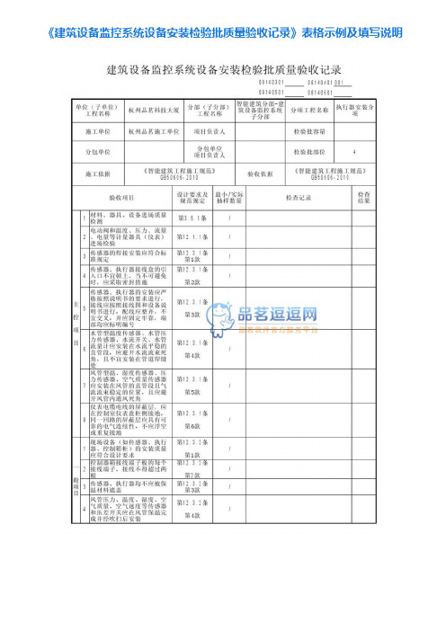 4《建筑设备监控系统设备安装检验批质量验收记录》表格示例及填写说明