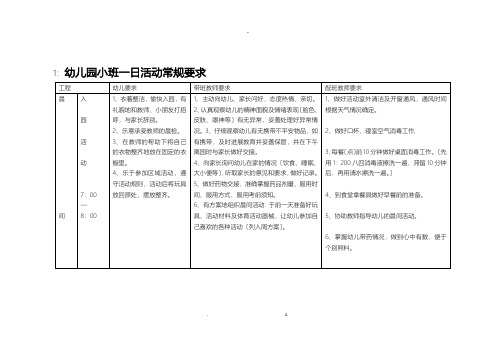 儿园小班一日活动常规要求