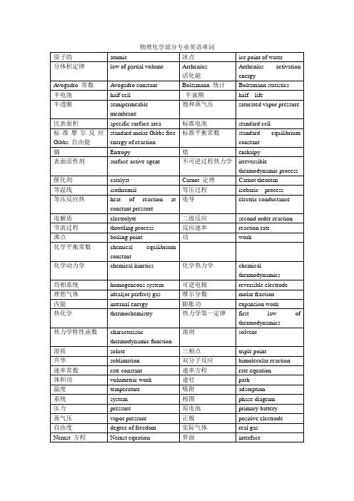 物理化学中英词汇对照表