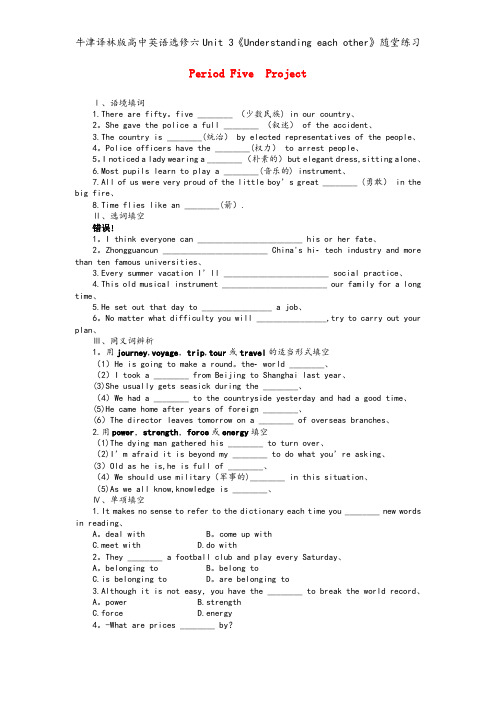 牛津译林版高中英语选修六Unit 3《Understanding each other》随堂练习