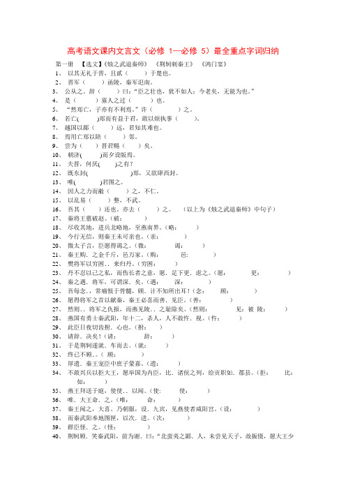 高考语文课内文言文必修 1—5最全重点字词归纳