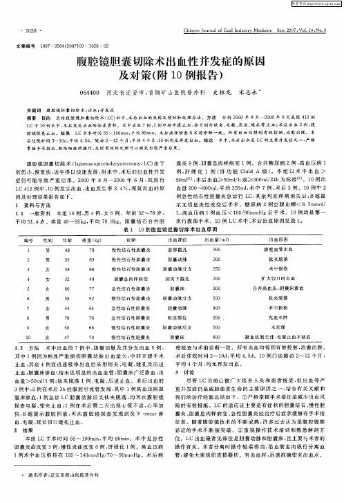 腹腔镜胆囊切除术出血性并发症的原因及对策(附10例报告)