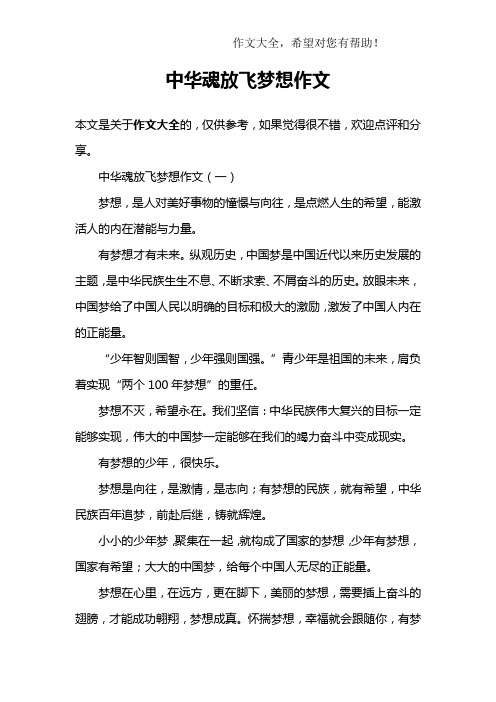 中华魂放飞梦想作文