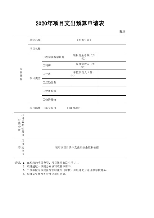 项目支出预算申请表(表三)