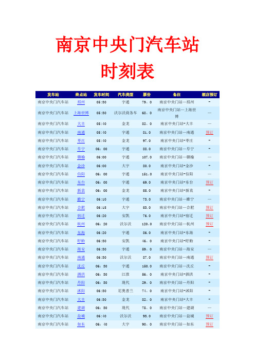 南京中央门汽车站时刻表