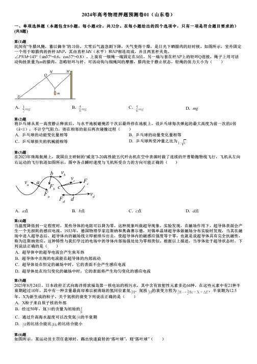 2024年高考物理押题预测卷01(山东卷)