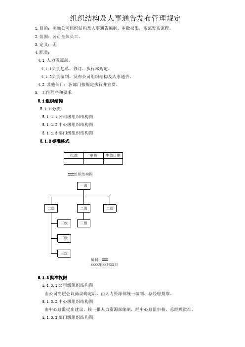 组织结构及人事通告发布管理规定