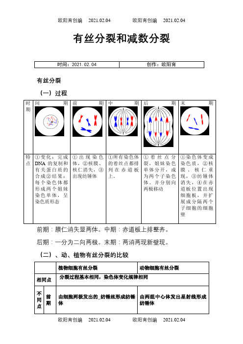 高中生物必修二有丝分裂-减数分裂详尽分析之欧阳育创编