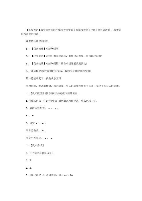 九年级数学《代数》总复习教案