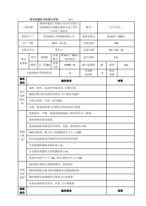 塔式起重机月检查记录表【模板范本】