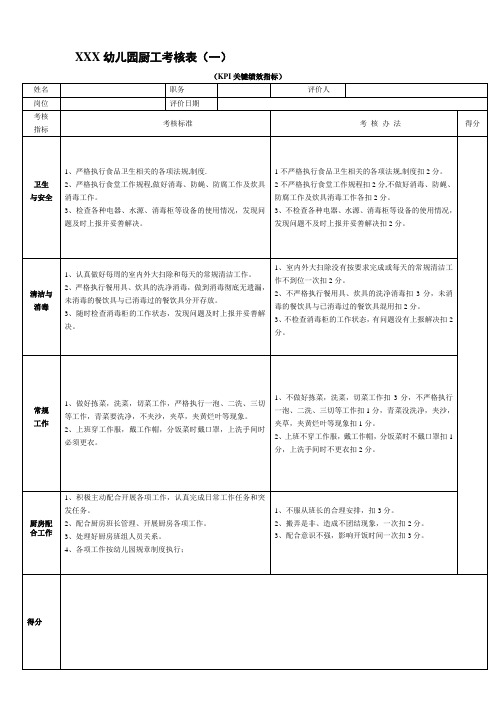 厨工绩效考核表