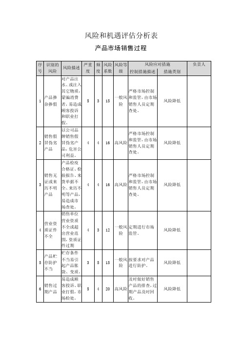 产品销售过程风险和机遇评估分析表