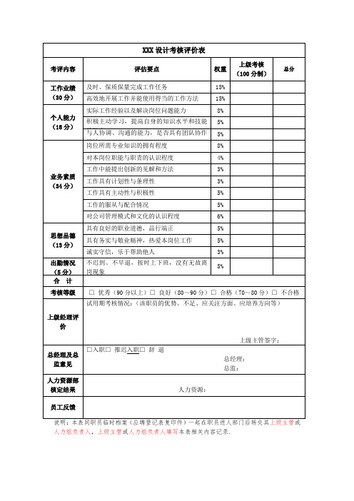 公司新员工入职评价表