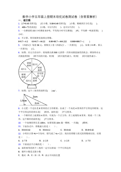 数学小学五年级上册期末培优试卷测试卷(含答案解析)