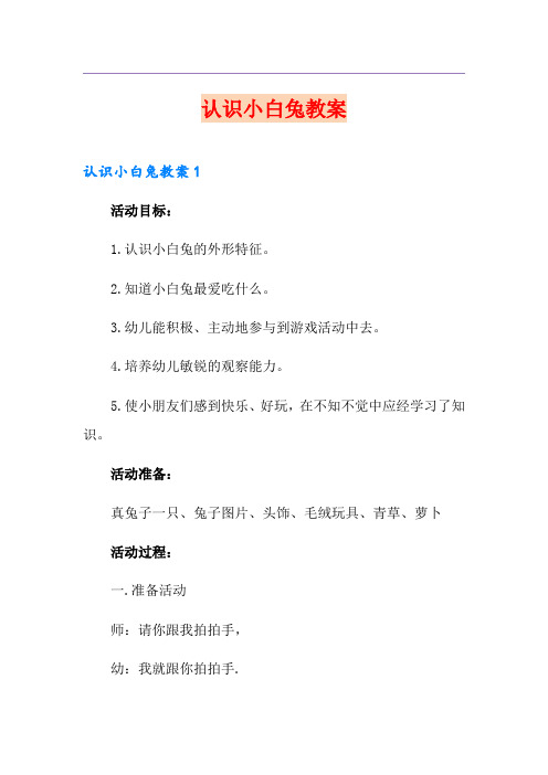 认识小白兔教案