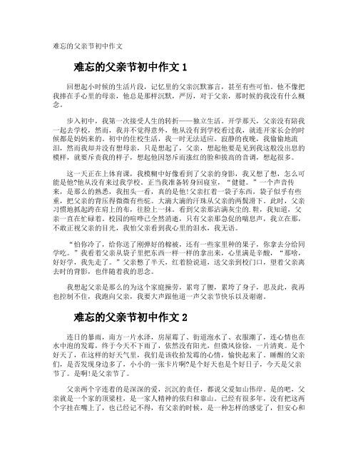 难忘的父亲节初中作文