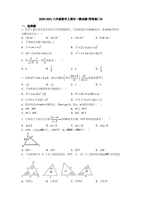 2020-2021八年级数学上期末一模试题(带答案)(3)