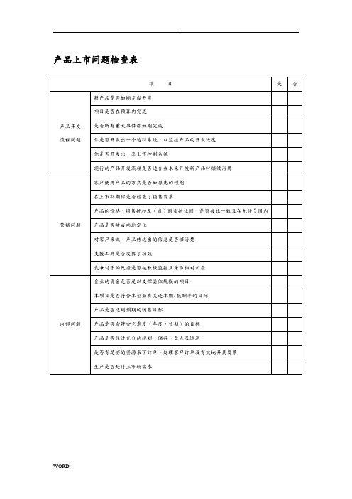 产品上市问题检查表