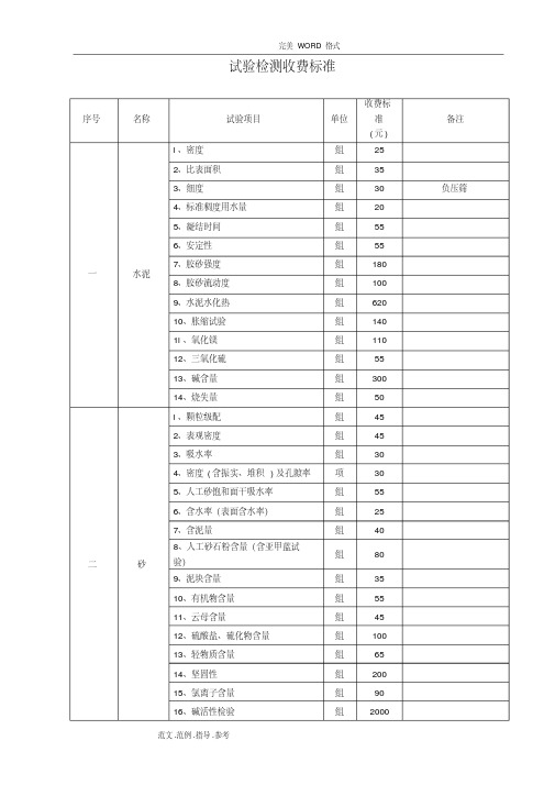 第三方试验检测收费标准