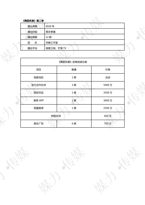 湖南卫视《舞蹈风暴》第二季广告招商资源价格—媒力·传媒