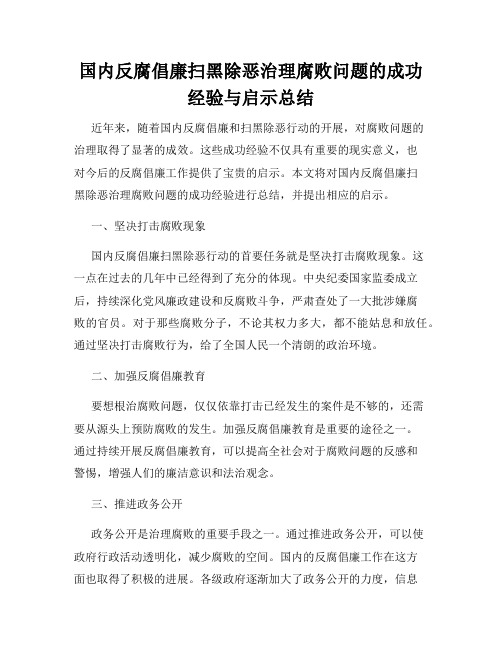 国内反腐倡廉扫黑除恶治理腐败问题的成功经验与启示总结