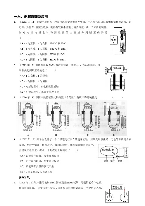 2002-2011上海化学高考试题分类汇总：电解原理及应用