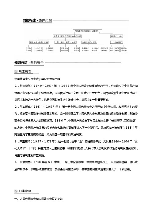 新人教版江苏省学高中历史第六单元现代中国的政治建设与祖国统一单元学习总结教案含解析必修