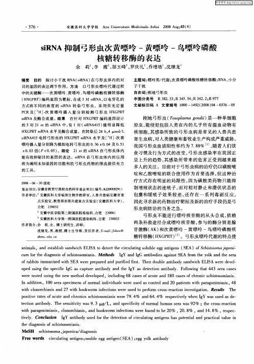siRNA抑制弓形虫次黄嘌呤-黄嘌呤-鸟嘌呤磷酸核糖转移酶的表达